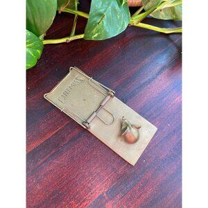 Vintage brass mini mouse trap “can’t miss” Business card holder patina